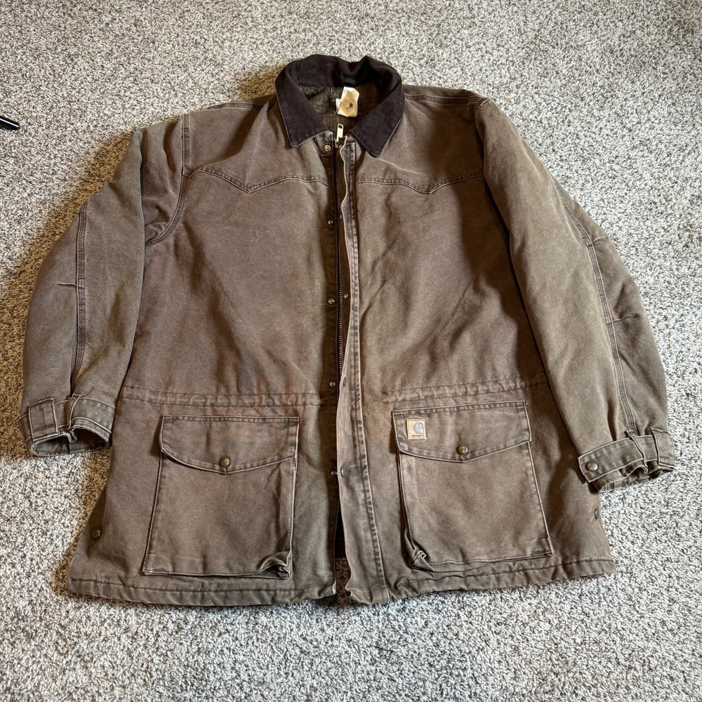 Vintage Mens Carhartt C52 CHT Big Blanket Lined Workwear Work Chore Jacket 2XL